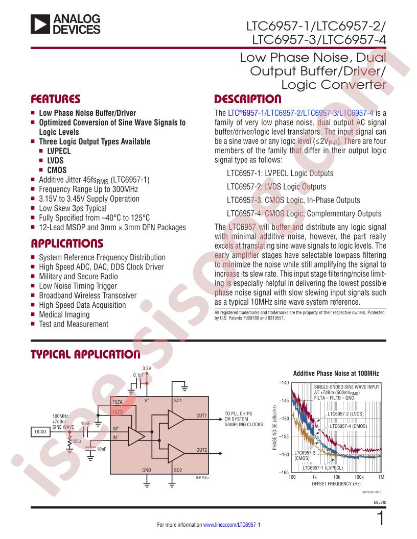 LTC6957-1,2,3,4 Datasheet