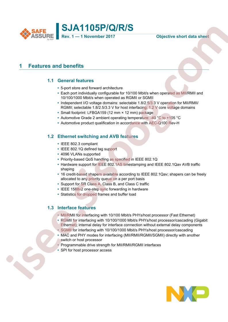 SJA1105P, Q, R, S Data Short