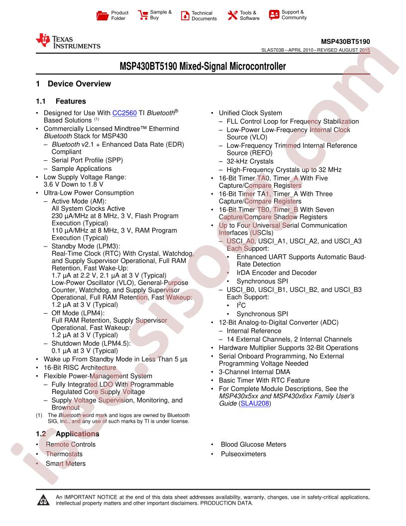 MSP430BT5190 Datasheet