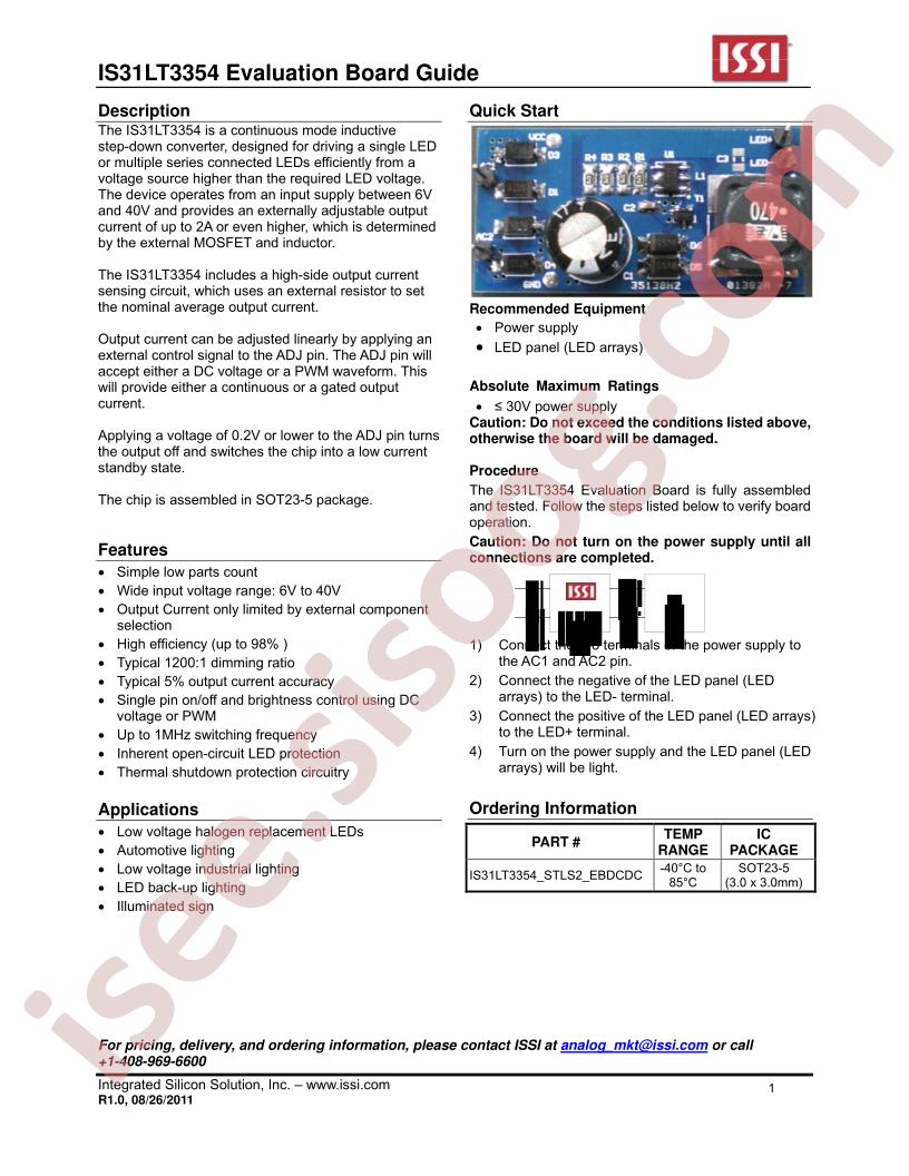 IS31LT3354 Eval Brd Guide