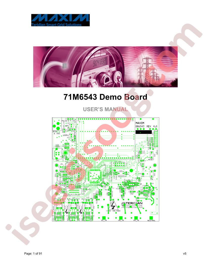 71M6543F-DB Demo Board User's Manual