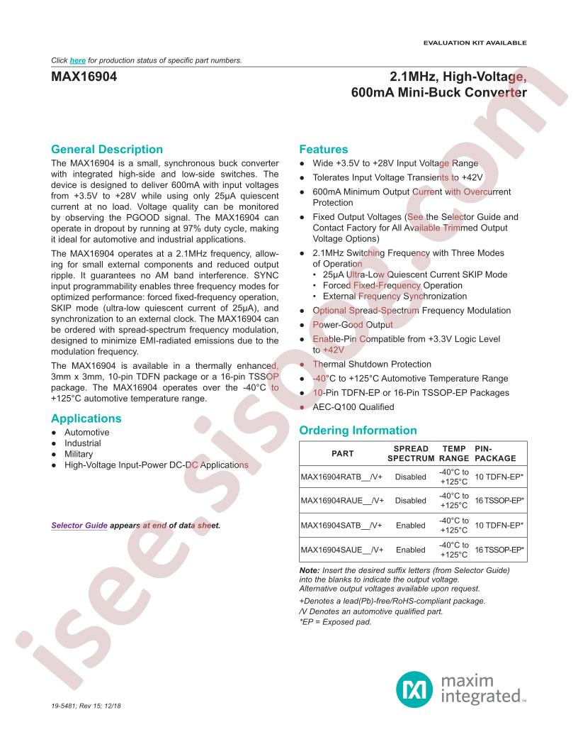 MAX16904 Series Datasheet