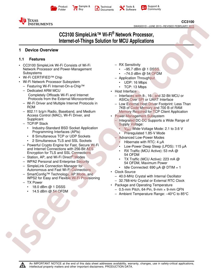 CC3100 Datasheet