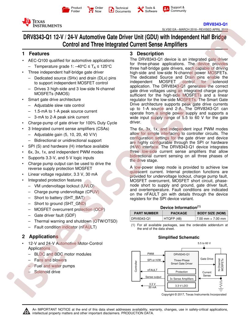 DRV8343-Q1 Datasheet