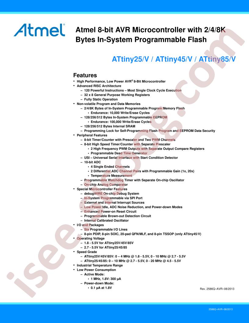 ATTINY25/45/85(V) Datasheet