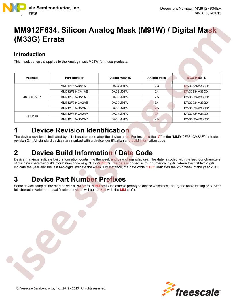 MM912F634 Errata