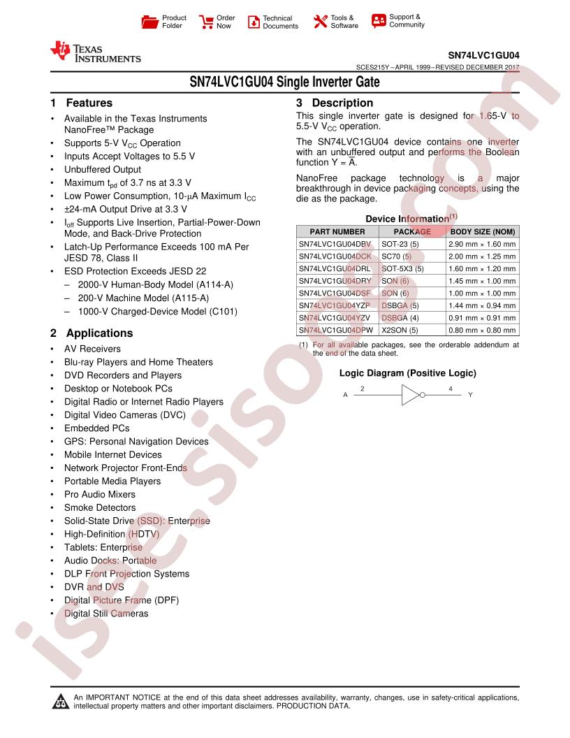 SN74LVC1GU04 Datasheet