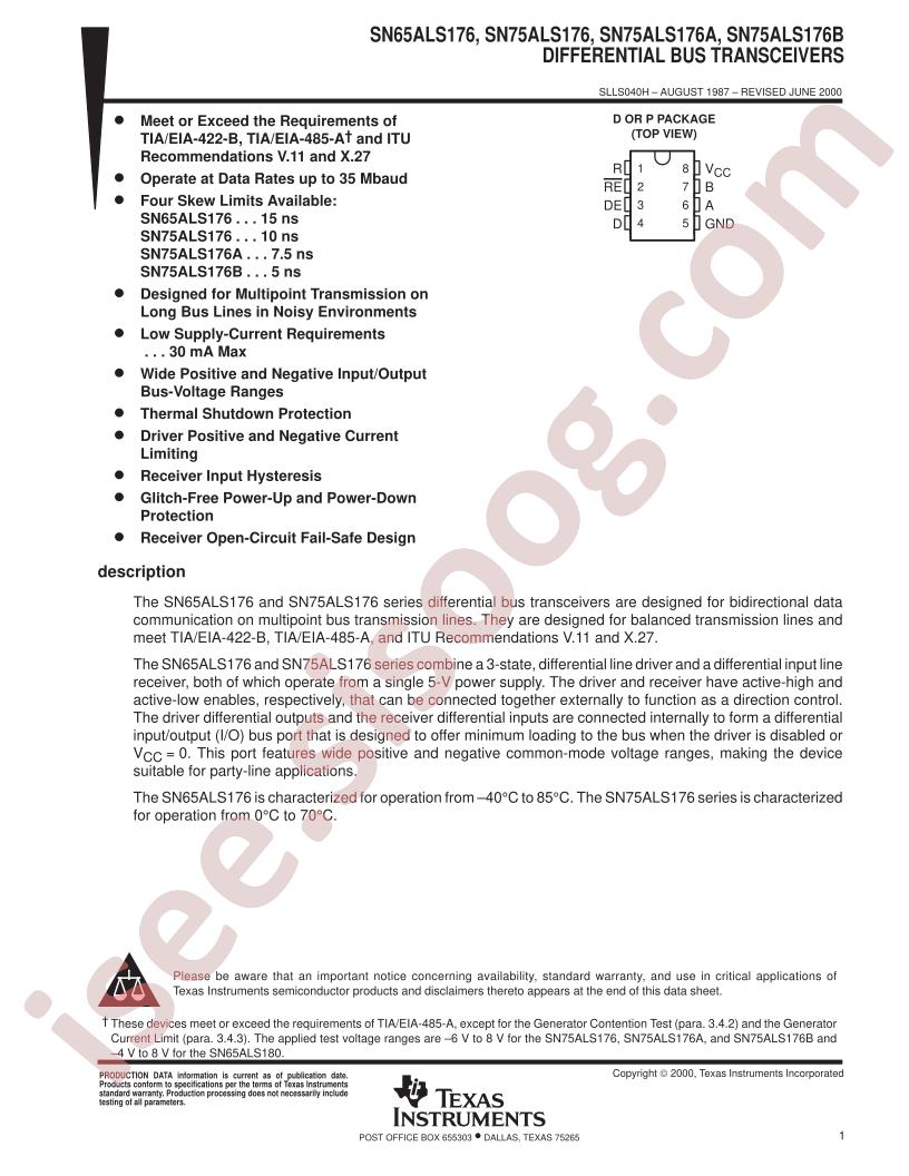 SN65ALS176, SN75ALS176/A/B