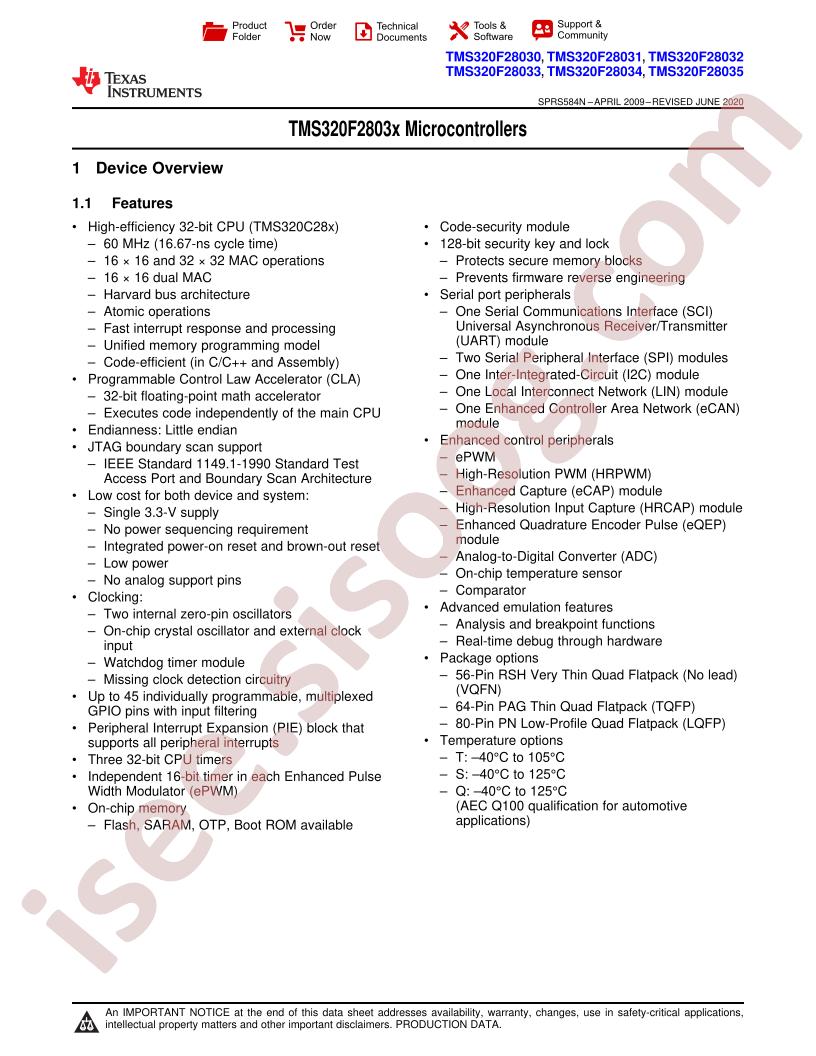 TMS320F2803x Datasheet