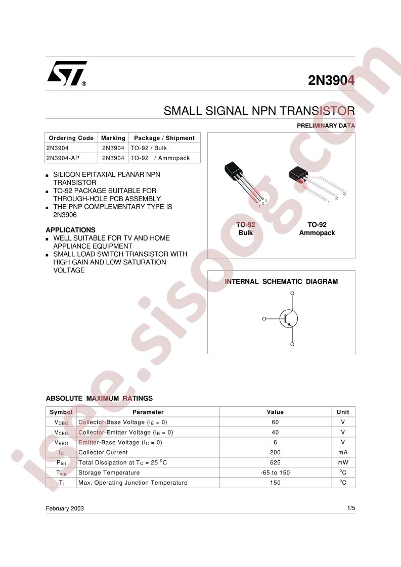 2N3904 Preliminary Datasheet