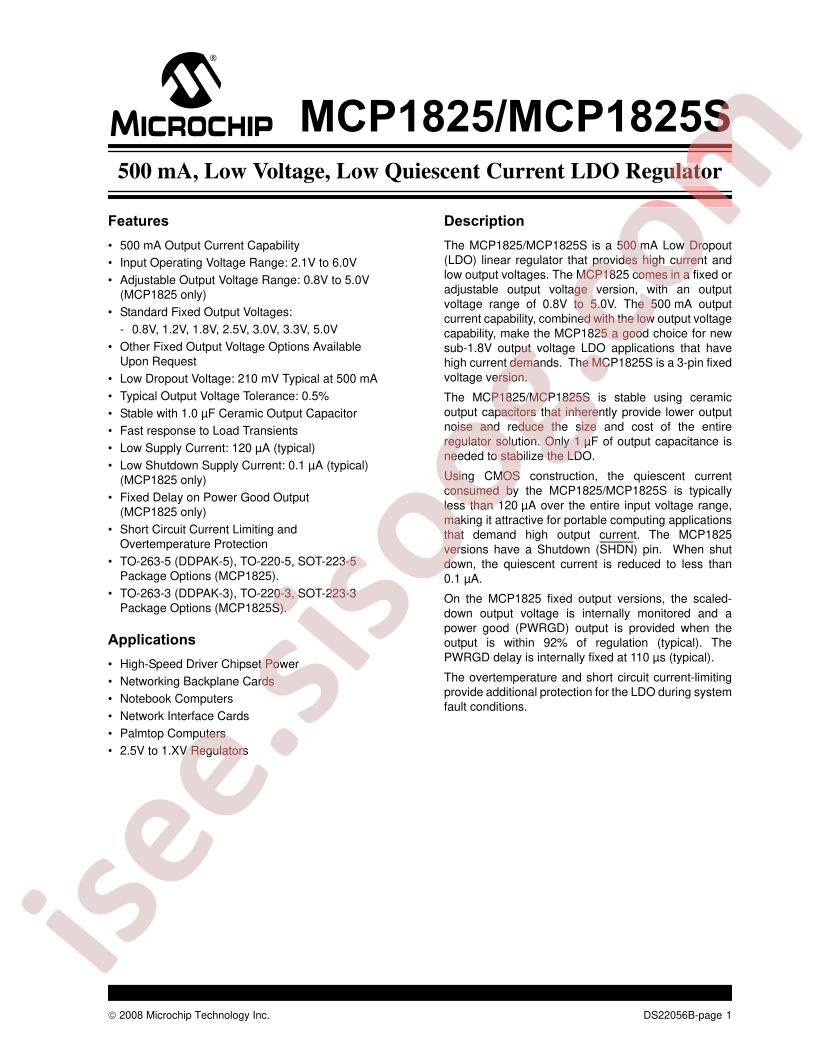 MCP1825/S Datasheet