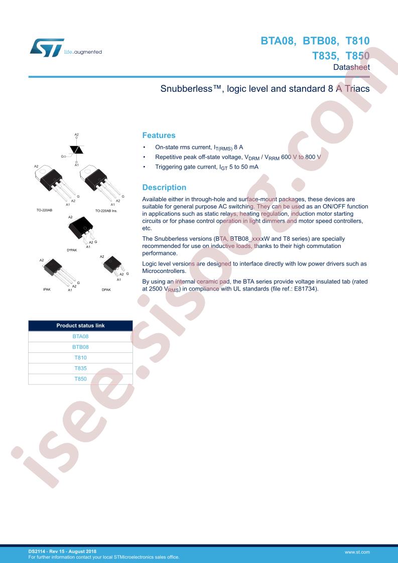 BT(A,B)08, T8xx Datasheet