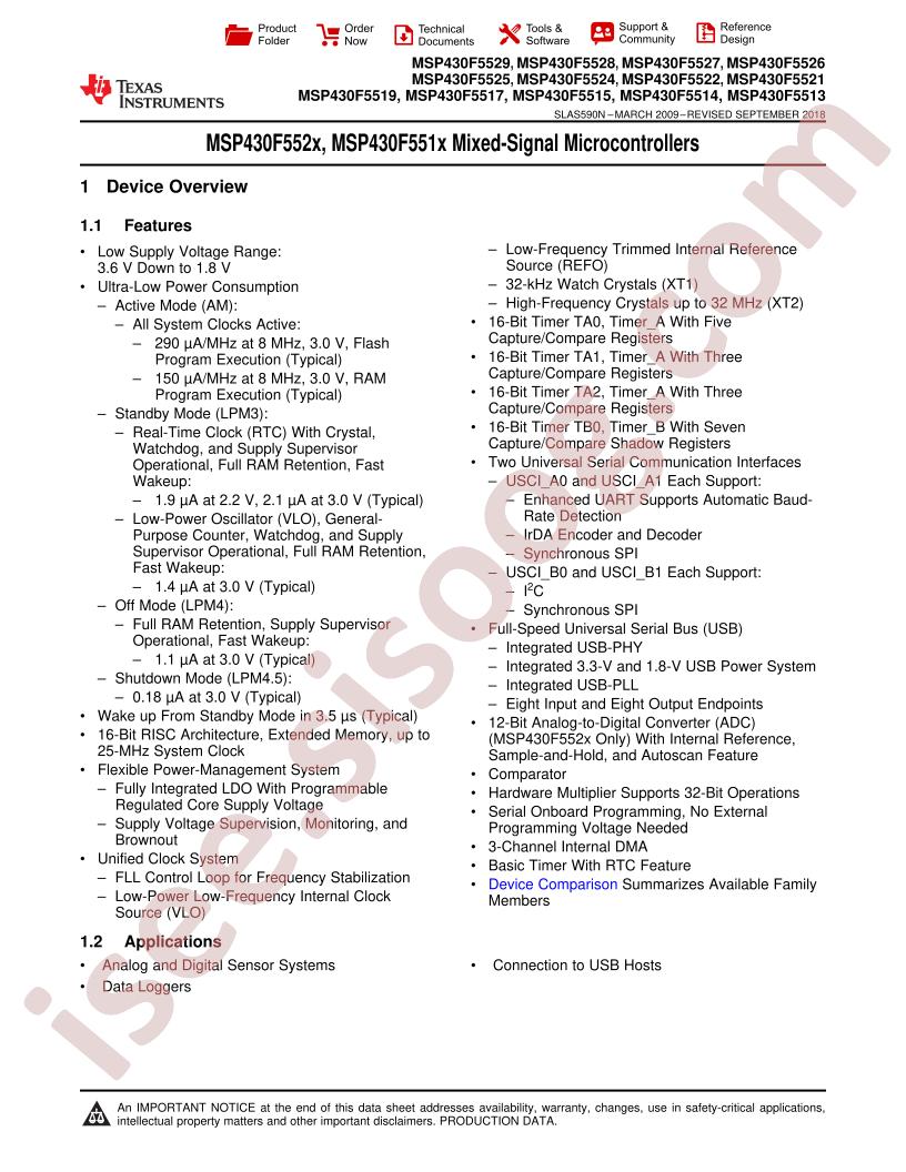 MSP430F55(1,2)x Datasheet