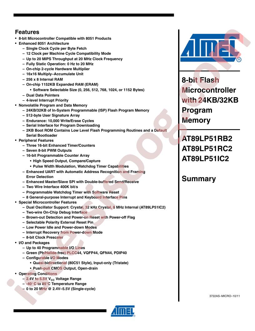 AT89LP51RB2,RC2,IC2 Summary