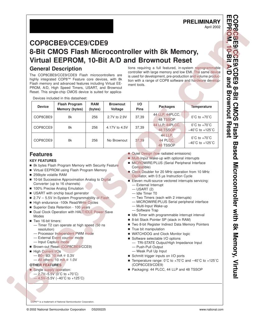 COP8CBE9/CCE9/CDE9