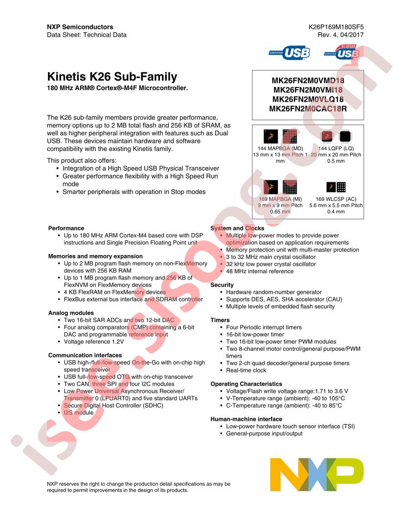 MK26FN2M0xxz18(R) Datasheet