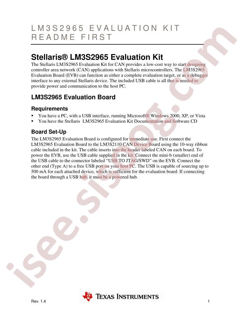 LM3S2965 Eval Kit README First