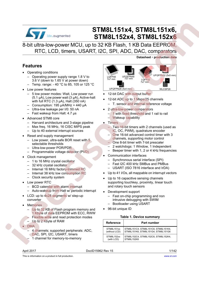 STM8L15xx4, xx6 Datasheet