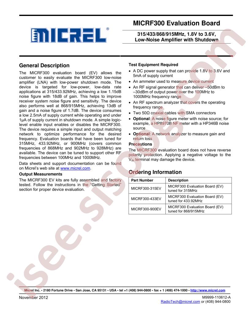 MICRF300 Eval Board