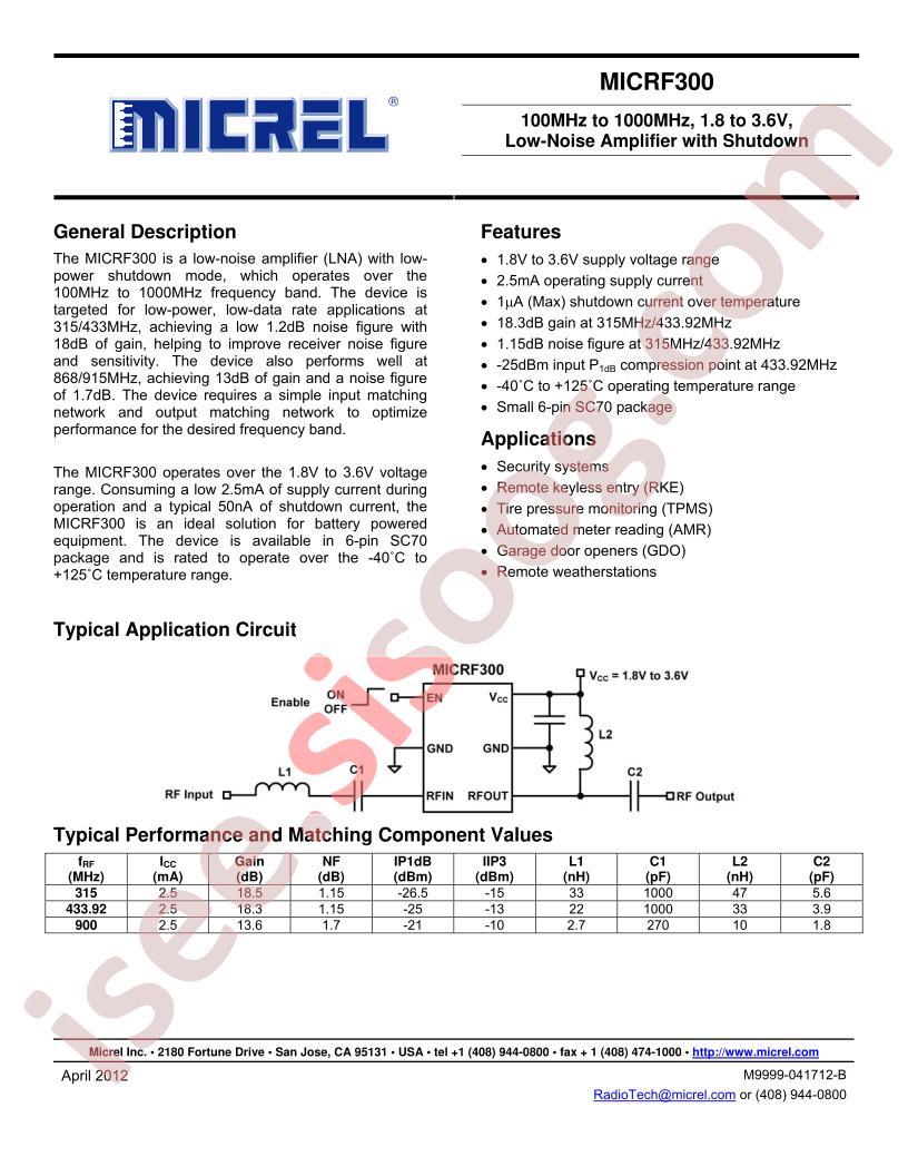 MICRF300 Datasheet