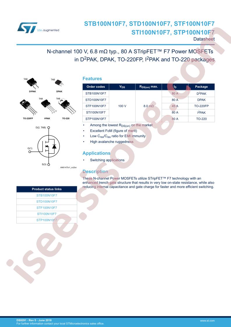 STx100N10F7 DataSheet