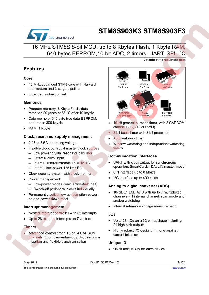 STM8S903K3, STM8S903F3 Datasheet