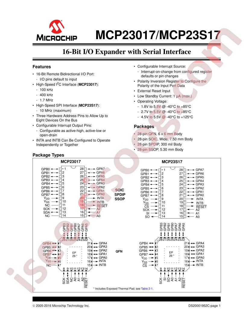 MCP23017, MCP23S17 Datasheet