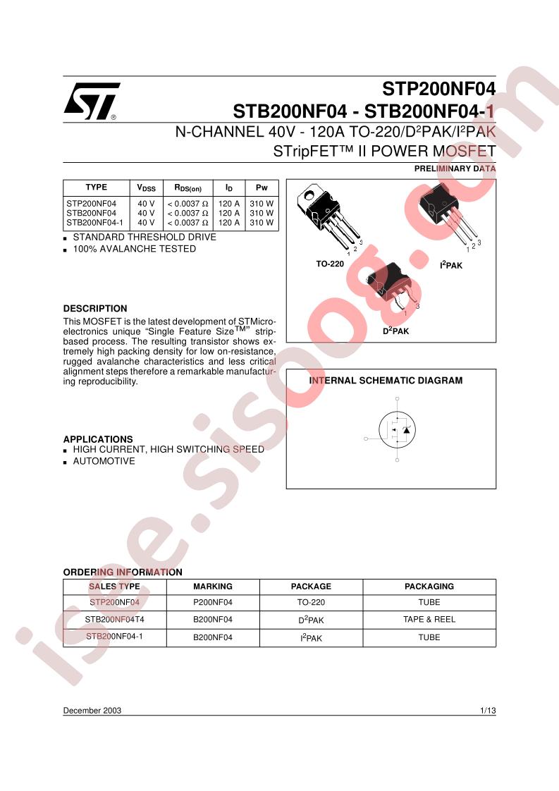 STP200NF04, STB200NF04(-1)