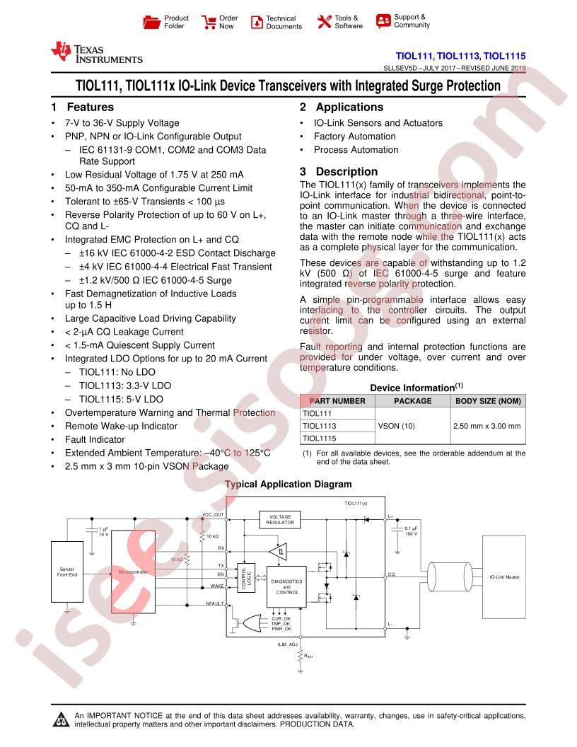 TIOL111x Datasheet