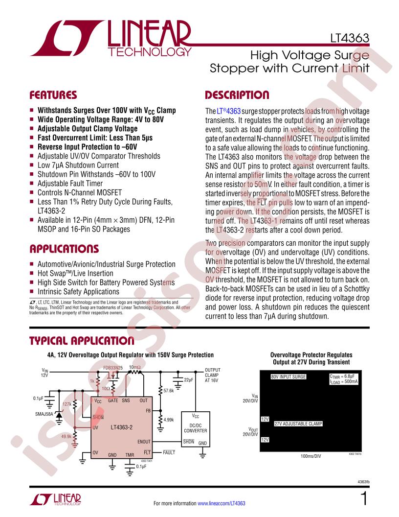 LT4363 Datasheet