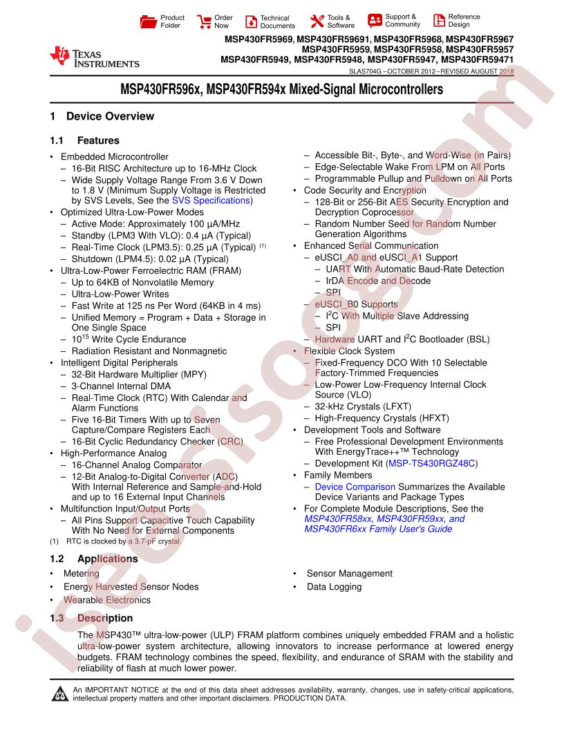 MSP430FR59xx Datasheet