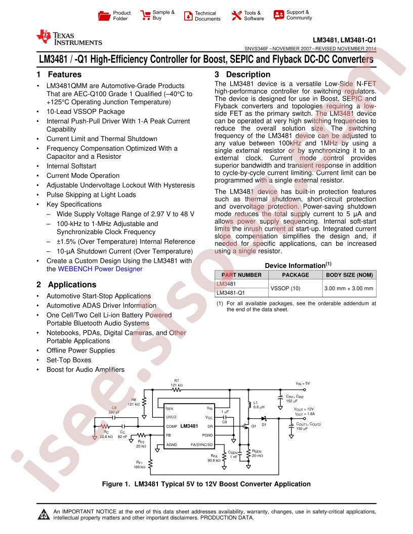 LM3481, LM3481-Q1 Datasheet