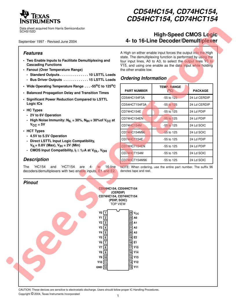 CD54,74HC(T)154 Datasheet