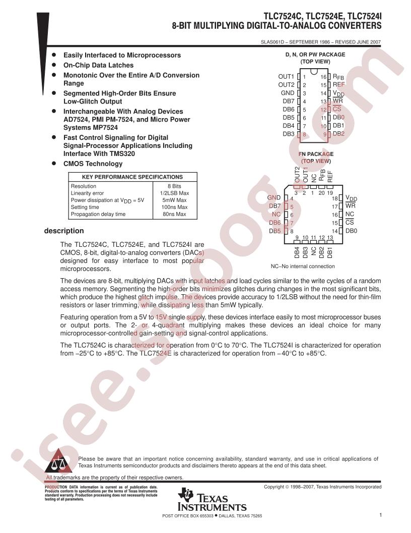 TLC7524C ,E, I Datasheet