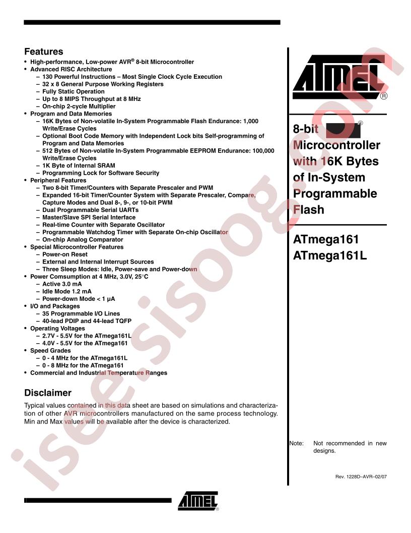 ATMEGA161(L) Datasheet