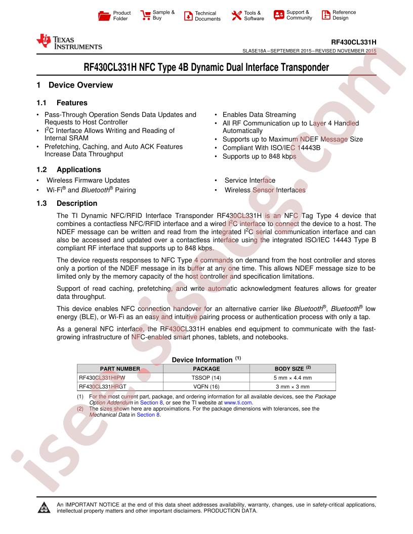 RF430CL331H Datasheet