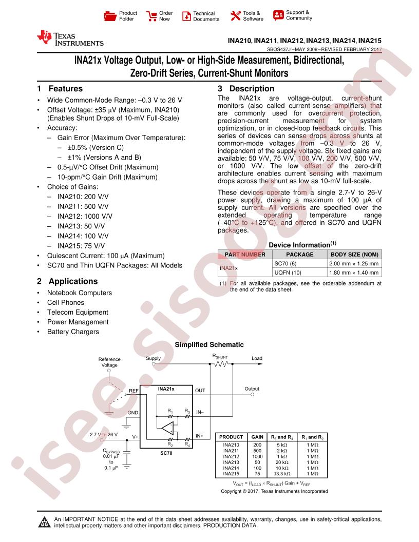 INA210-215 Datasheet