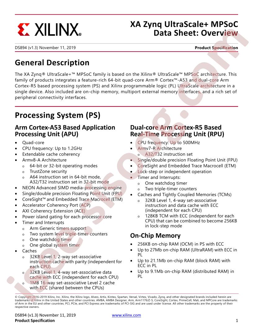 XA Zynq UltraScale+ MPSoC Overview