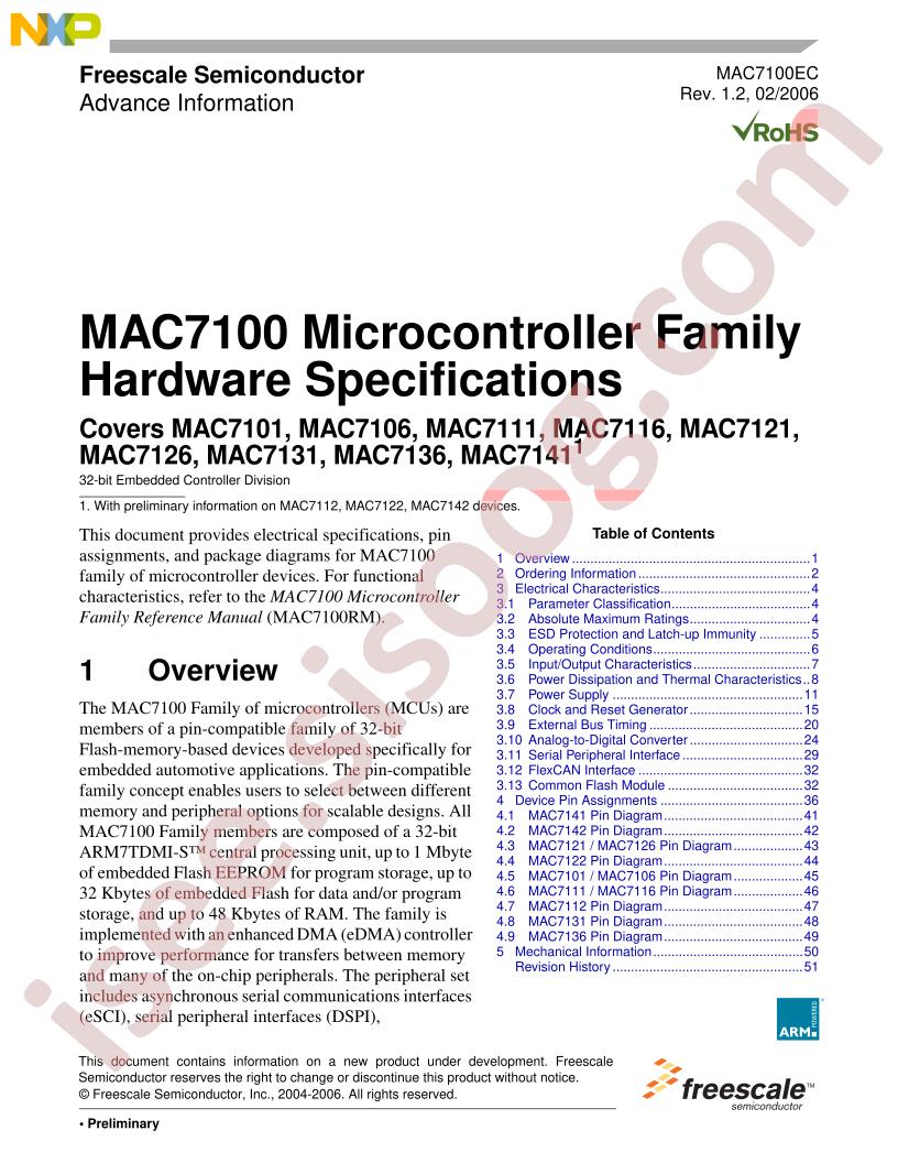 MAC7100 Family Hdwr Spec. Datasheet