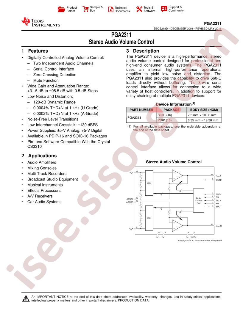 PGA2311 Datasheet