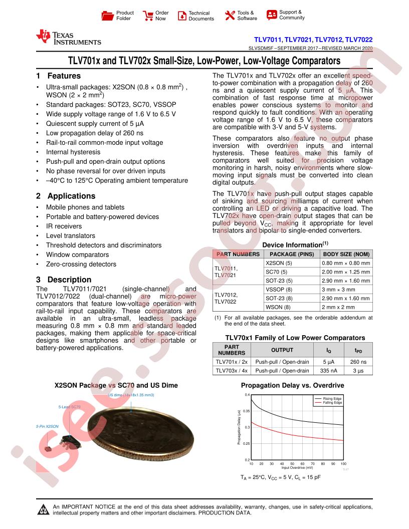 TLV7011, TLV7021 Datasheet
