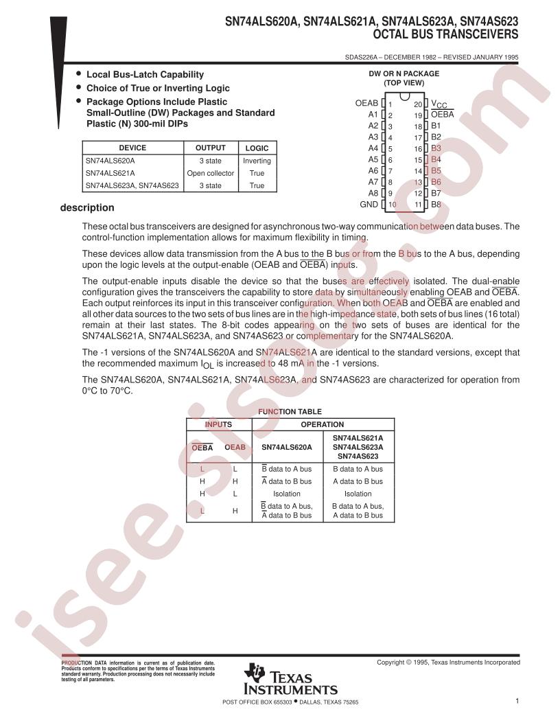 SN74ALS620A/21A/23A, SN74AS623