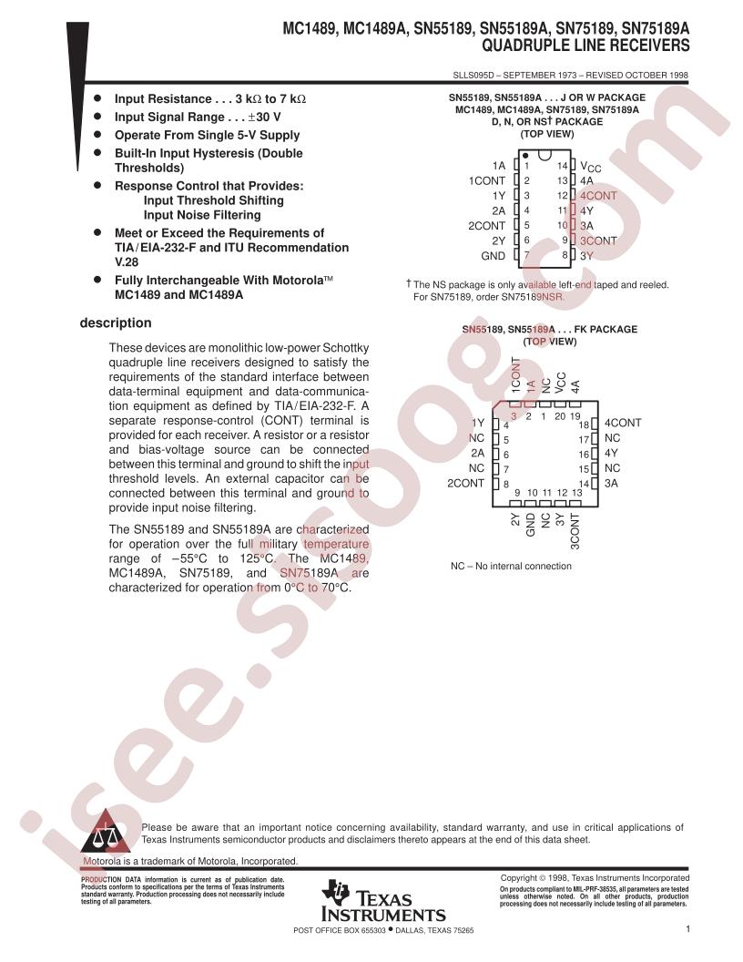 MC1489/A, SN55189/A, SN75189/A