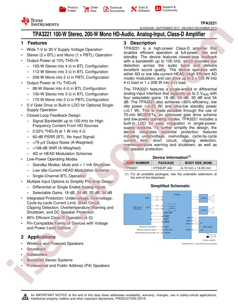 TPA3221 Datasheet