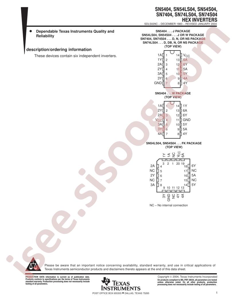 SN54,74(LS,S)04 Datasheet