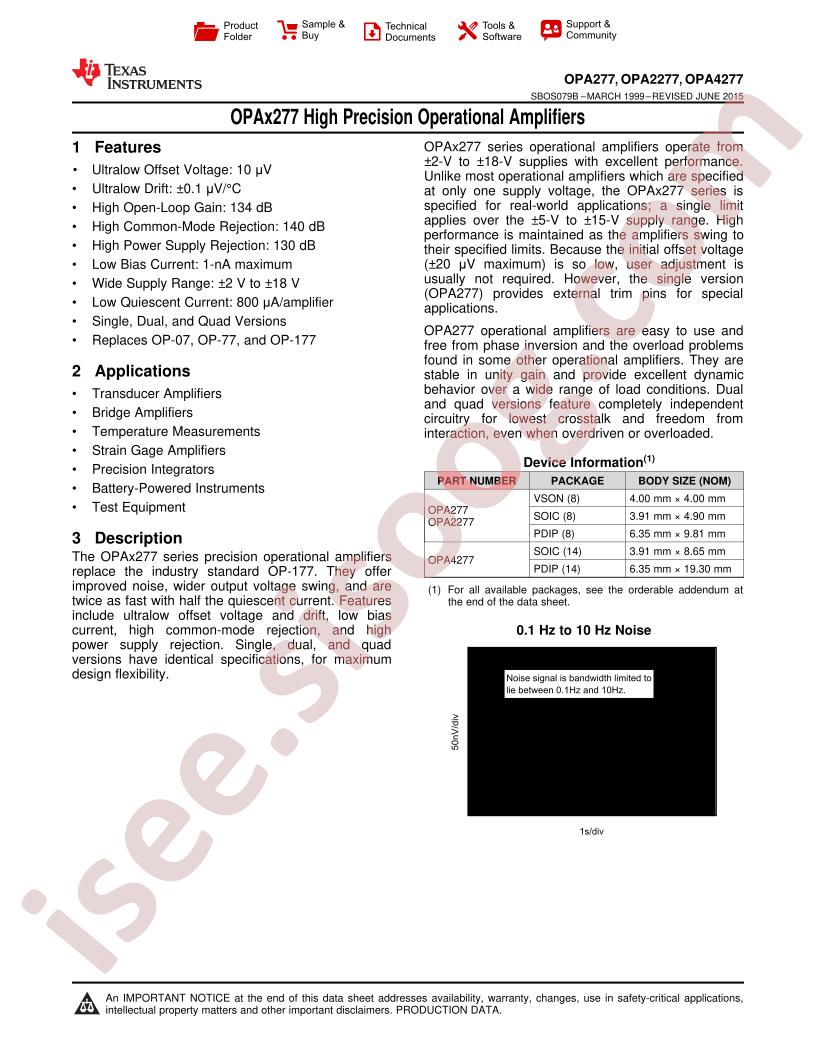 OPA277, 2277, 4277 Datasheet