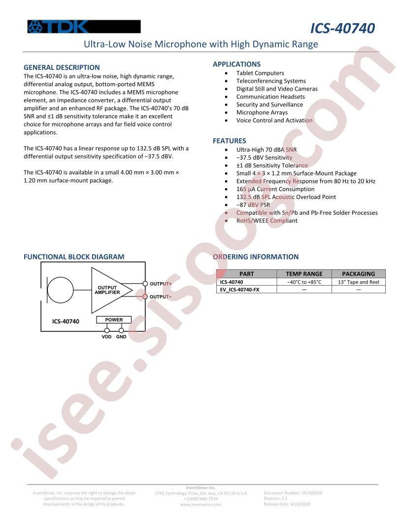 ICS-40740 Datasheet