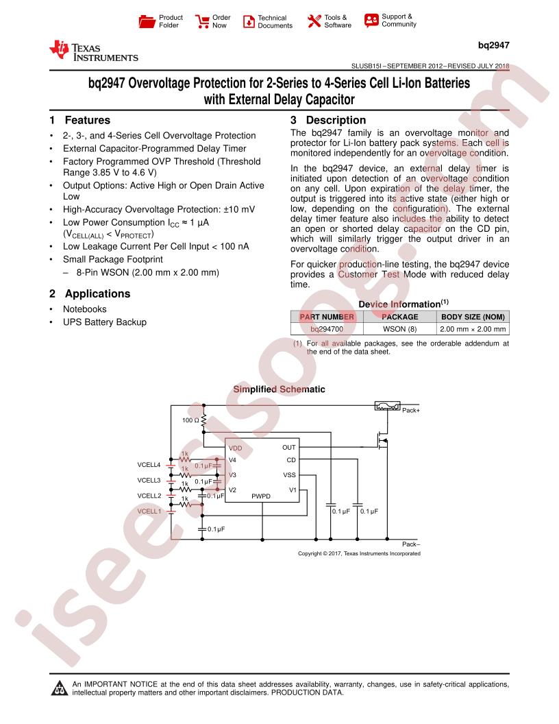 BQ29470x Datasheet