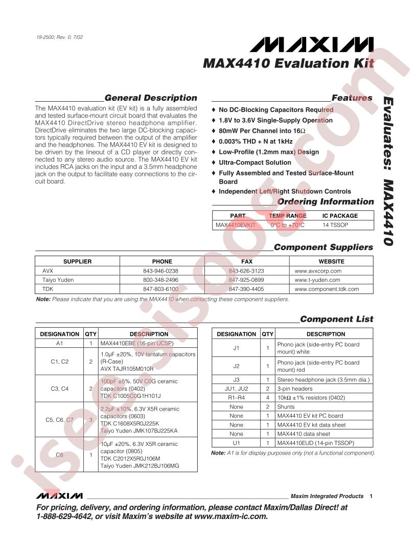 MAX4410 Eval Kit