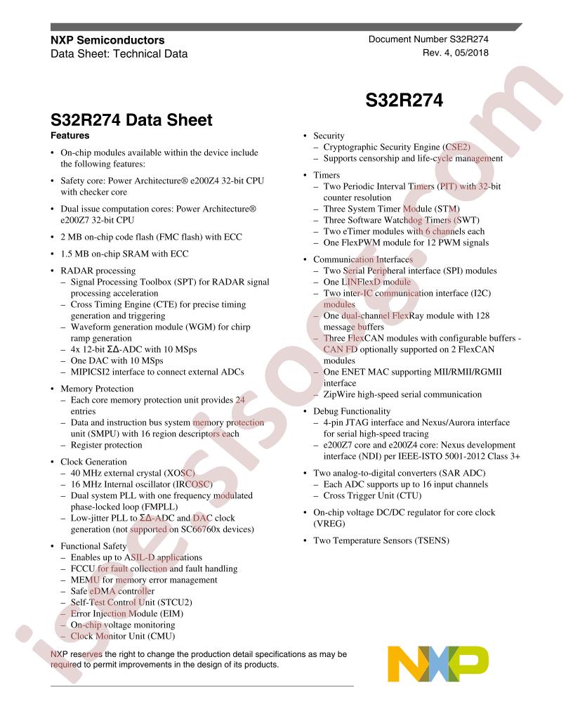 S32R274 Datasheet
